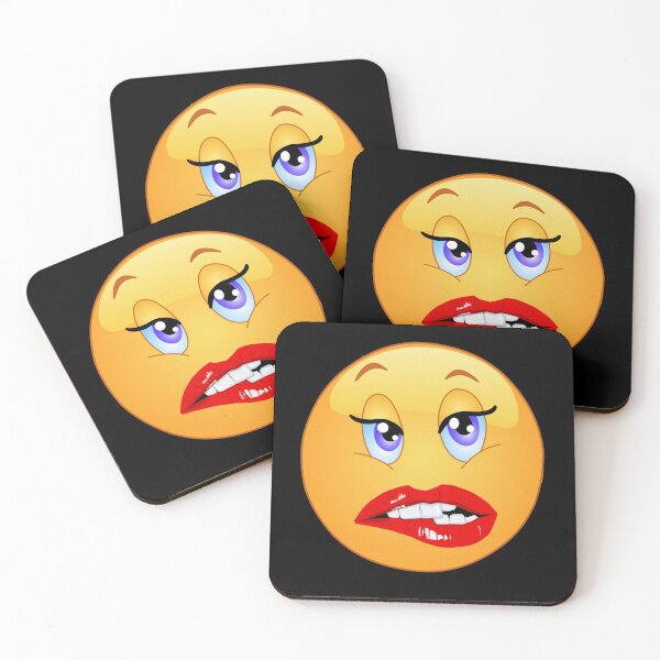 Biting Lip Cursed Emoji Coasters | Redbubble