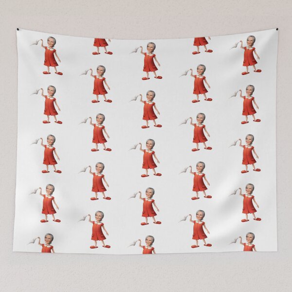 Item preview, a grandmother in a red dress waves a white handkerchief designed and sold by nataliavavilina.