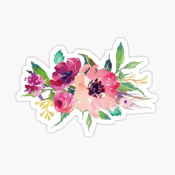 Watercolor Wild Flower Pink Bouquet Sticker