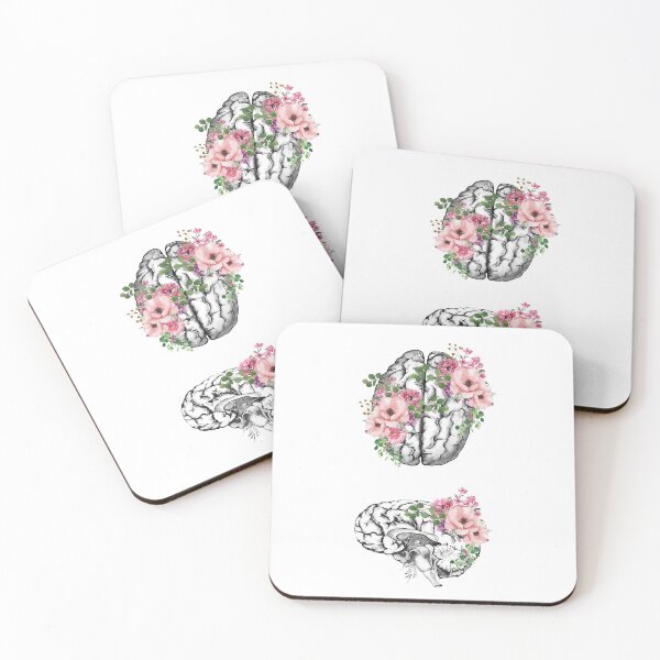 Item preview, Brain with roses, plant lovers, front and side brain, watercolor designed and sold by Collagedream.