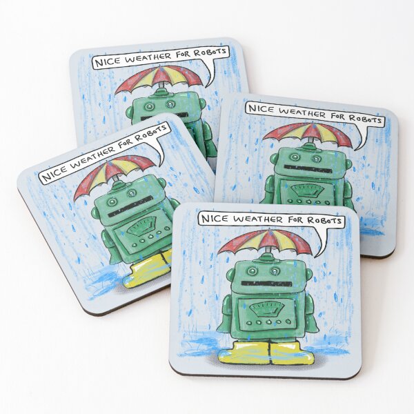 Item preview, Little Green Robot Likes The Rain: daily doodle design designed and sold by Hannah's  Doodles.