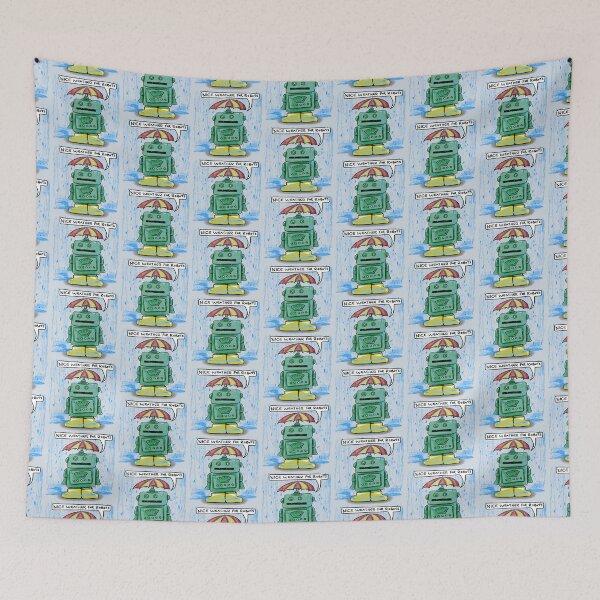 Item preview, Little Green Robot Likes The Rain: daily doodle design designed and sold by Hannah's  Doodles.