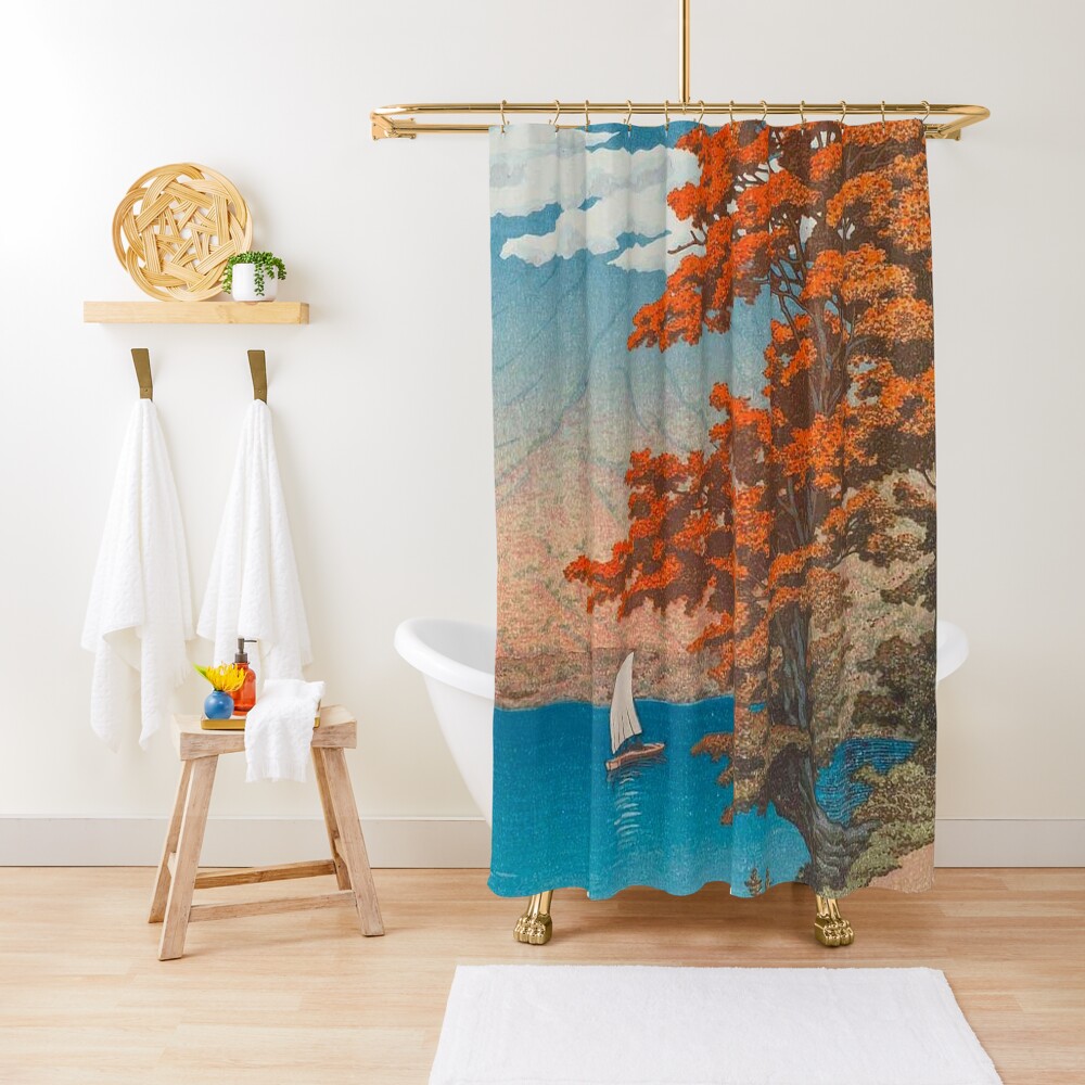 Lake Chûzenji at Nikkô by Kawase Hasui Vintage Japanese Woodblock Print East Asian Cultural Art Shower Curtain