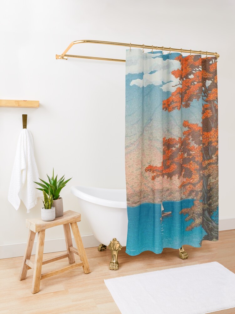 Alternate view of Lake Chûzenji at Nikkô by Kawase Hasui Vintage Japanese Woodblock Print East Asian Cultural Art Shower Curtain