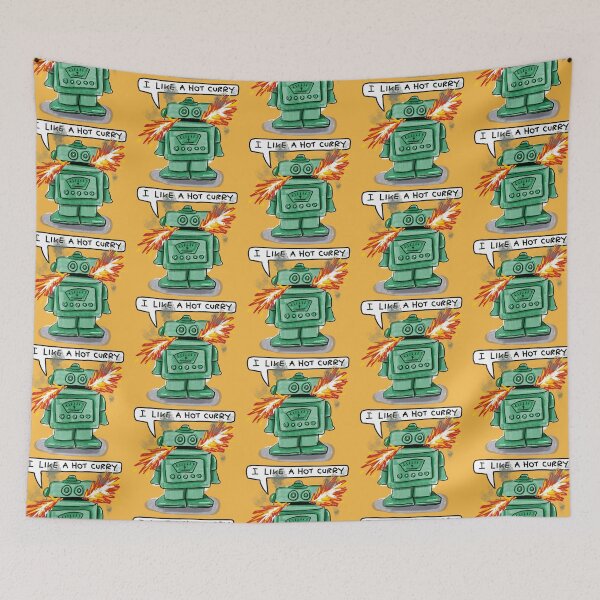 Item preview, Little Green Robot Eats Curry: daily doodle design designed and sold by Hannah's  Doodles.