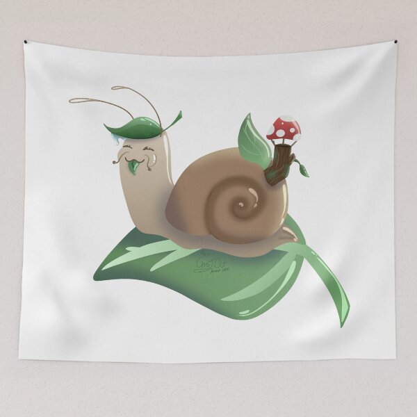 Item preview, cute snail on leaf designed and sold by CastOutArtist.