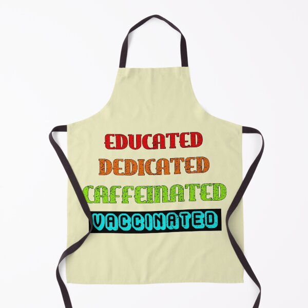 Item preview, Educated Dedicated Caffeinated Vaccinated (Rainbow Sunset Text Light Background) designed and sold by TheEditrix.