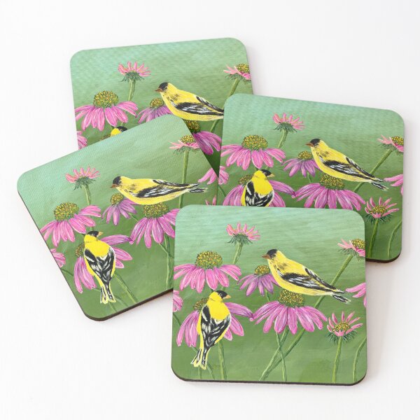 Item preview, Acrylic goldfinch and coneflower painting designed and sold by Artbydos.