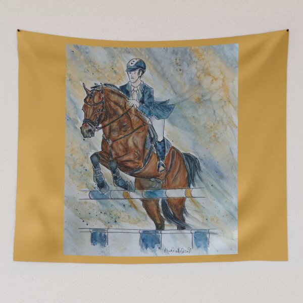 Item preview, Show jumping watercolor painting designed and sold by horseaddicted.