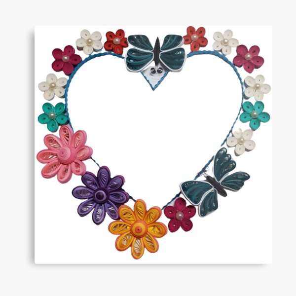 Paper Quilling Heart With Flowers Metal Print