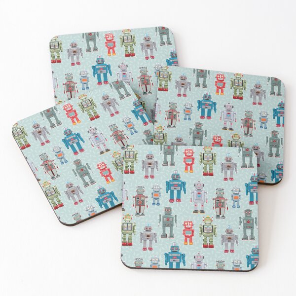 Item preview, Vintage Toy Robots on Aqua, Atomic Collectible Toy Robots designed and sold by theodoredesign.