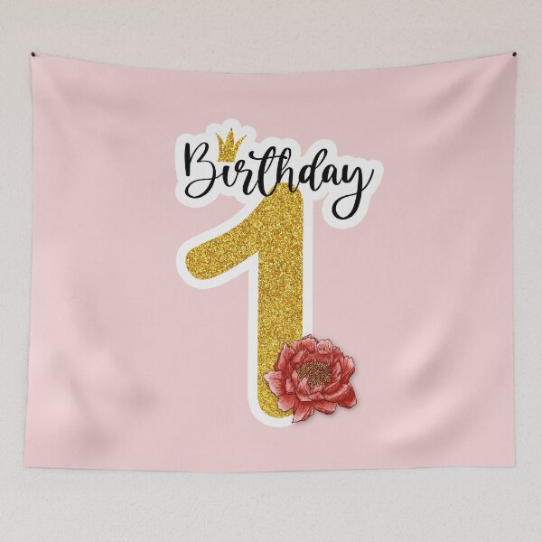 Aperçu de l'œuvre Copie de paillettes dorées avec pivoine rouge rose anniversaire fille 1 an rose créée et vendue par Between Clouds.