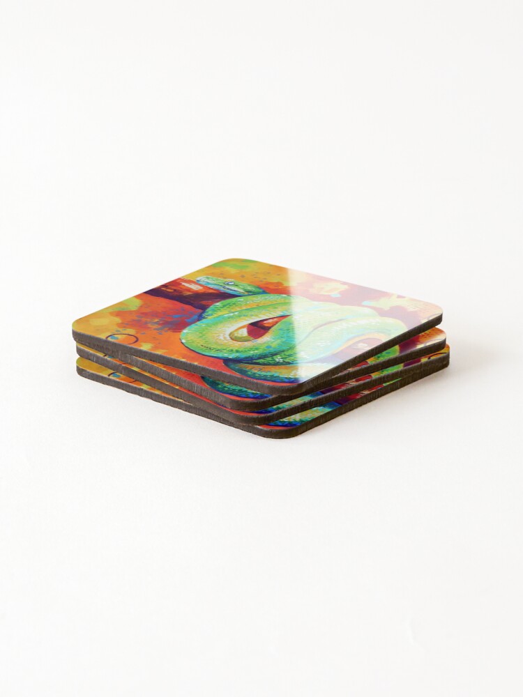 Thumbnail 4 of 5, Coasters (Set of 4), Green Python designed and sold by TooMuchColor.