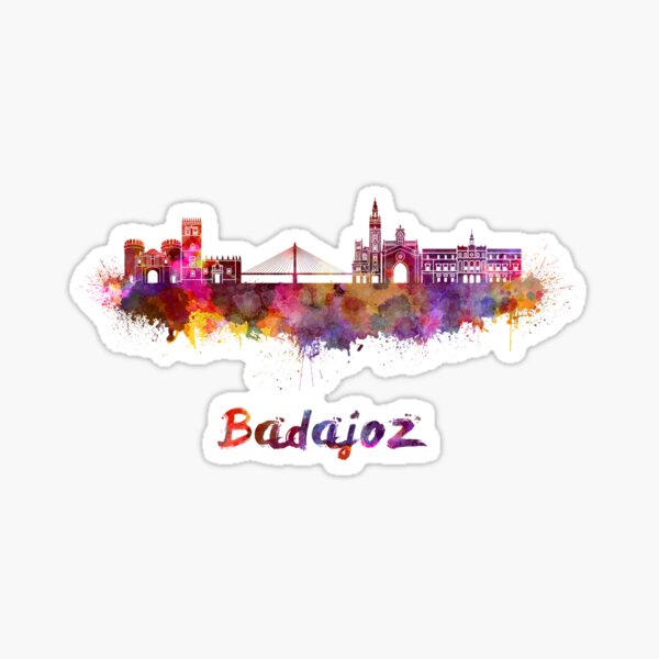 Badajoz skyline in watercolor Sticker