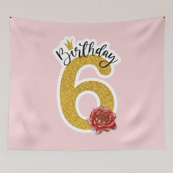Aperçu de l'œuvre Paillettes dorées avec pivoine rouge rose anniversaire fille 6 ans rose créée et vendue par Between Clouds.
