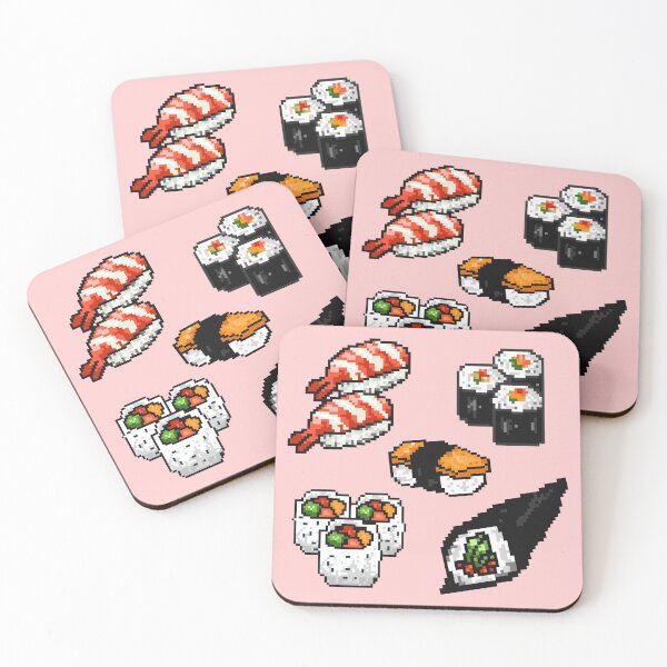 Item preview, Cute/Kawaii Japanese Sushi Set Pixel Art (Pink) designed and sold by Neroaida.