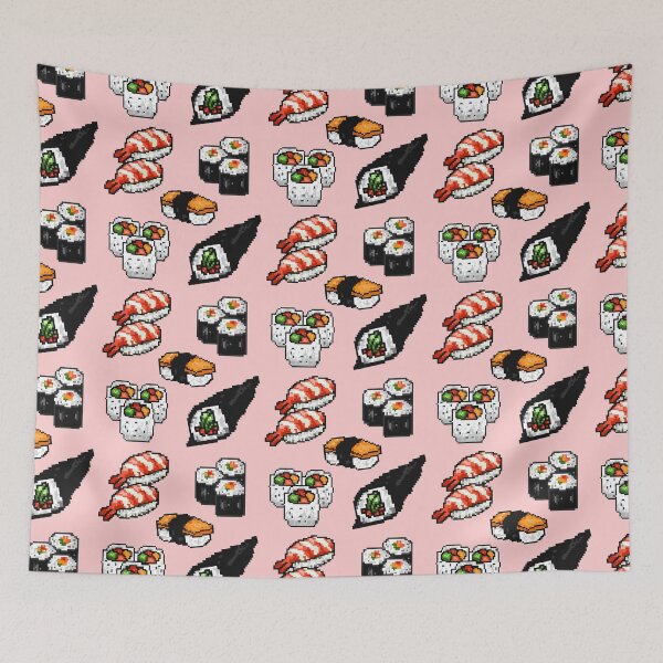 Item preview, Cute/Kawaii Japanese Sushi Set Pixel Art (Pink) designed and sold by Neroaida.