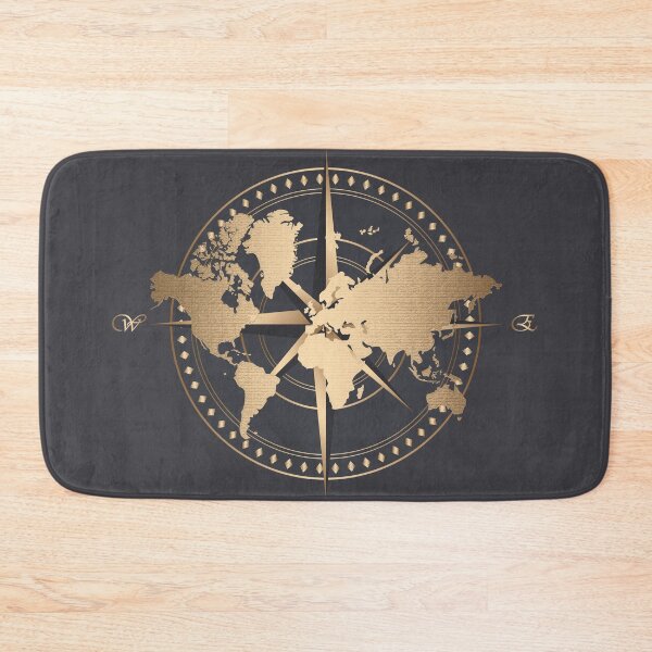 Item preview, Gold world map with grey compass on background designed and sold by CynthiaGraphics.