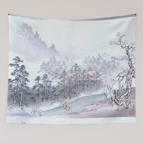 Item preview, Japanese Vintage Illustration Landscape house among trees snow designed and sold by Rantan1618.