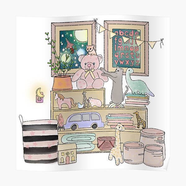 Cozy Nursery, Boho Bear Book Shelf No. 6 Poster
