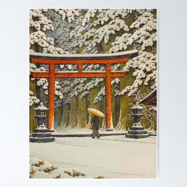 Item preview, Snow at the Shrine Entrance, Hakone Gongen by Kawase Hasui Vintage Japanese Woodblock Print East Asian Cultural Art designed and sold by Ejaaz.