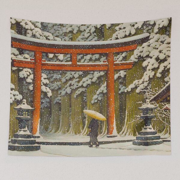 Item preview, Snow at the Shrine Entrance, Hakone Gongen by Kawase Hasui Vintage Japanese Woodblock Print East Asian Cultural Art designed and sold by Ejaaz.