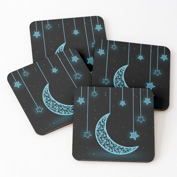 Item preview, Baby Blue Crescent Moon and Stars on Black Background designed and sold by ShajenDesigns.