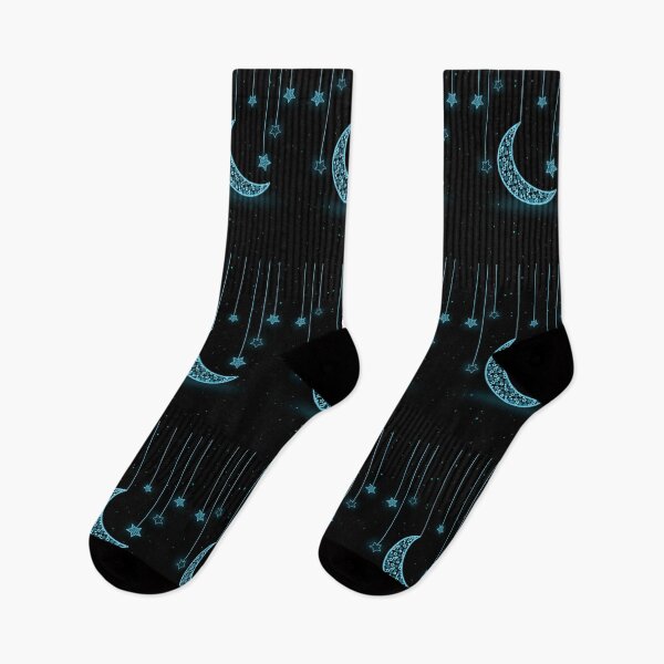 Item preview, Baby Blue Crescent Moon and Stars on Black Background designed and sold by ShajenDesigns.