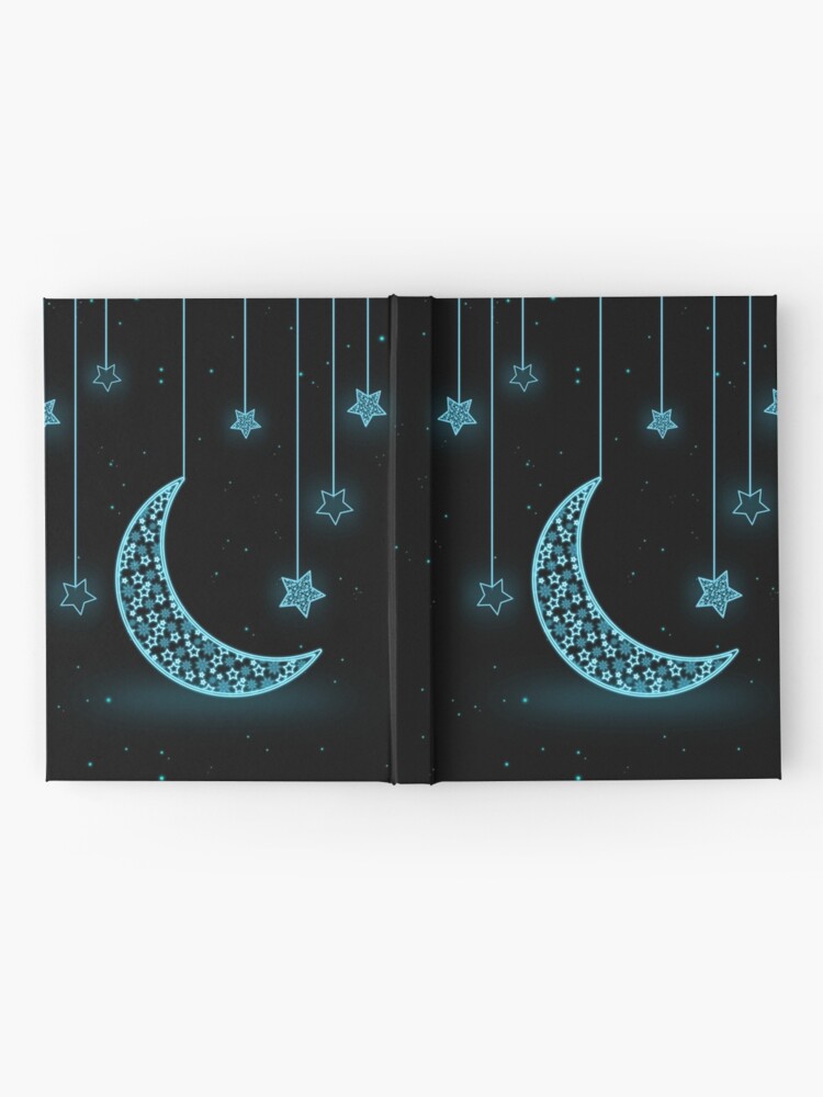 Baby Blue Crescent Moon And Stars On Black Background Hardcover Journal By Shajendesigns Redbubble