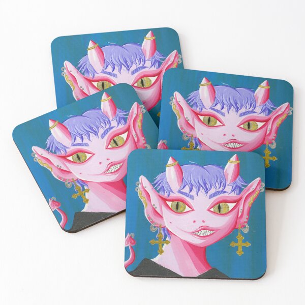 Item preview, cute demon alien acrylic & gold portrait painting  designed and sold by Grace Behler.