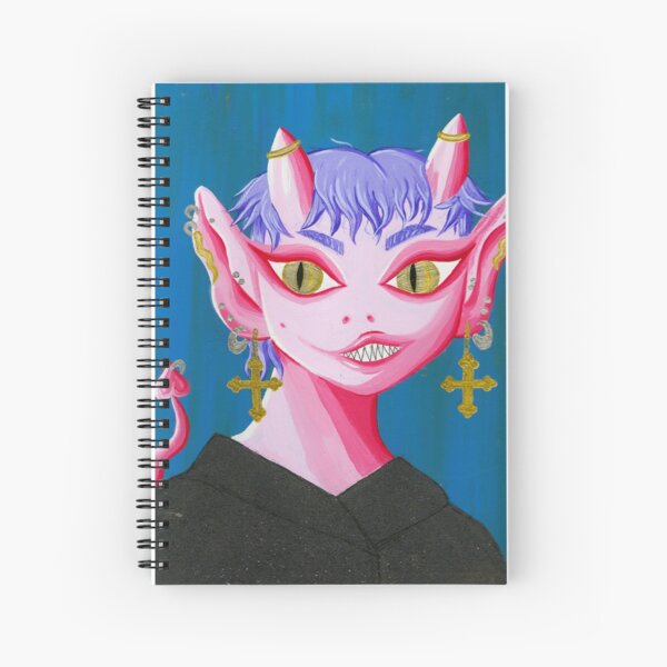 Adorable peinture de portrait acrylique et or démon extraterrestre Cahier à spirale