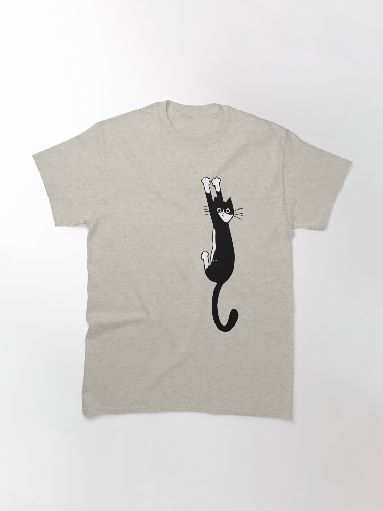 Thumbnail 3 of 7, Classic T-Shirt, Black and White Cat Hanging On | Funny Tuxedo Cat designed and sold by ShortCoffee.