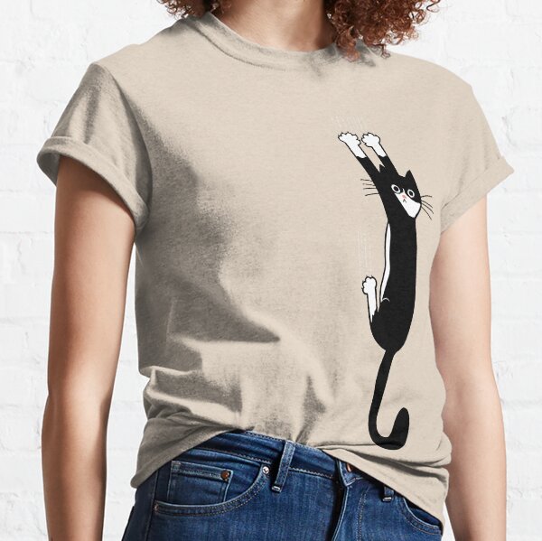 Black and White Cat Hanging On | Funny Tuxedo Cat Classic T-Shirt