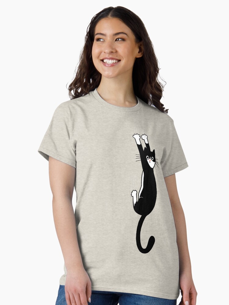 Thumbnail 2 of 7, Classic T-Shirt, Black and White Cat Hanging On | Funny Tuxedo Cat designed and sold by ShortCoffee.