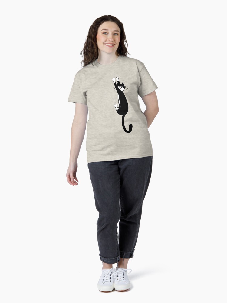 Thumbnail 4 of 7, Classic T-Shirt, Black and White Cat Hanging On | Funny Tuxedo Cat designed and sold by ShortCoffee.
