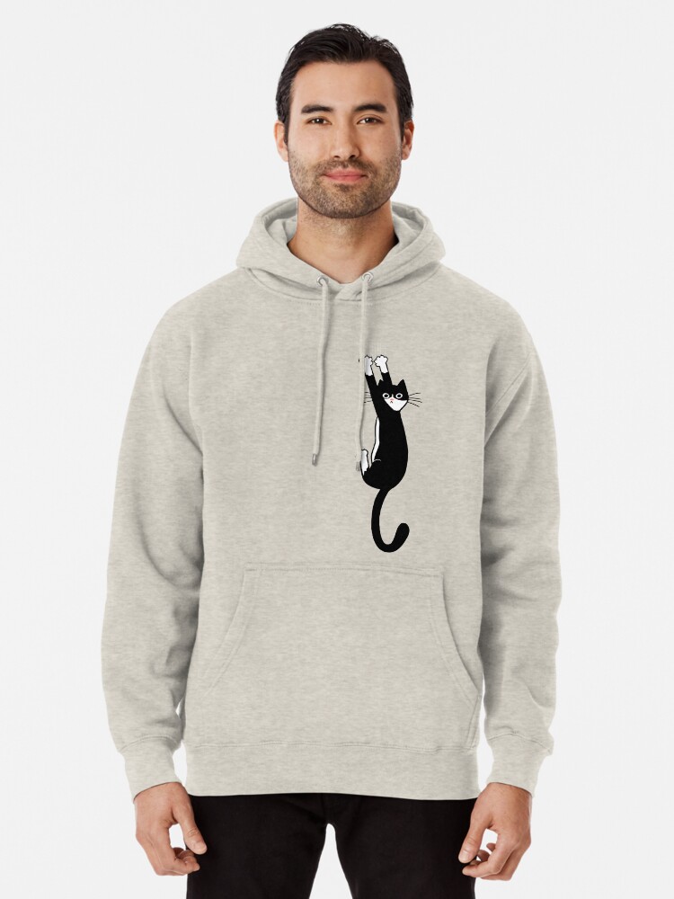 Thumbnail 2 of 5, Pullover Hoodie, Black and White Cat Hanging On | Funny Tuxedo Cat designed and sold by ShortCoffee.