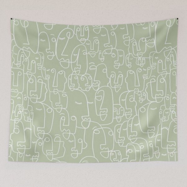 Item preview, Doodle Faces On Sage green Background Emotions designed and sold by AMS-ART.
