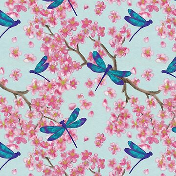 Artwork thumbnail, Dragonflies and Cherry Blossoms by MeganSteer
