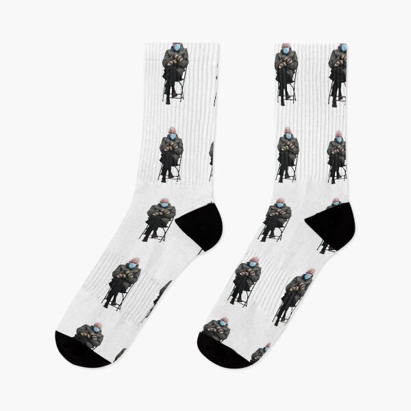 Item preview, BERNIE SANDERS MITTENS SITTING IN A FOLDING CHAIR MEME FUNNY SOCKS AND MASK STICKER AND SHIRT designed and sold by StillChasing.