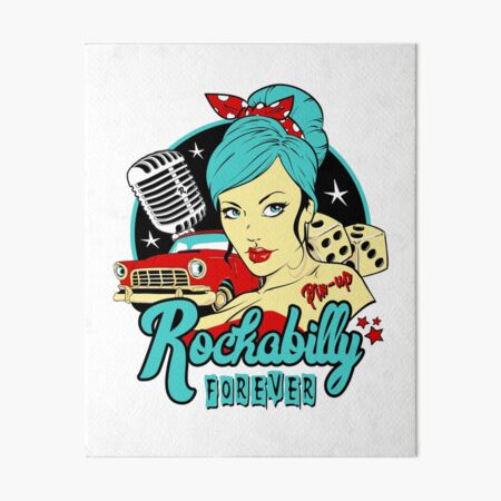 Rockabilly Pin Up Girl Sock Hop Vintage Classic Car Rock and Roll Music  Art Board Print by MemphisCenter