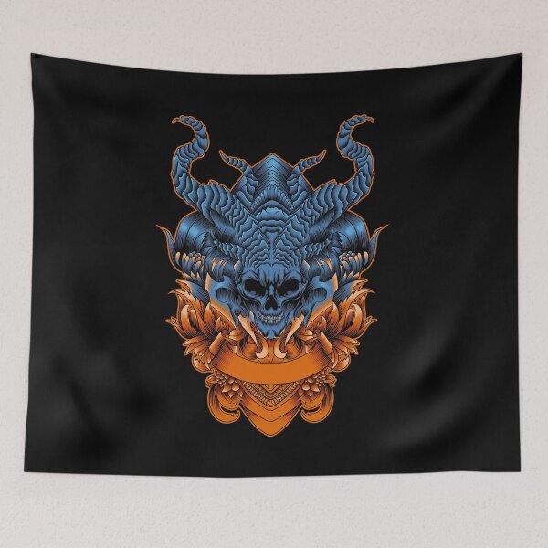 Item preview, Skull with horns with ornament illustration designed and sold by Marciano Graphic.