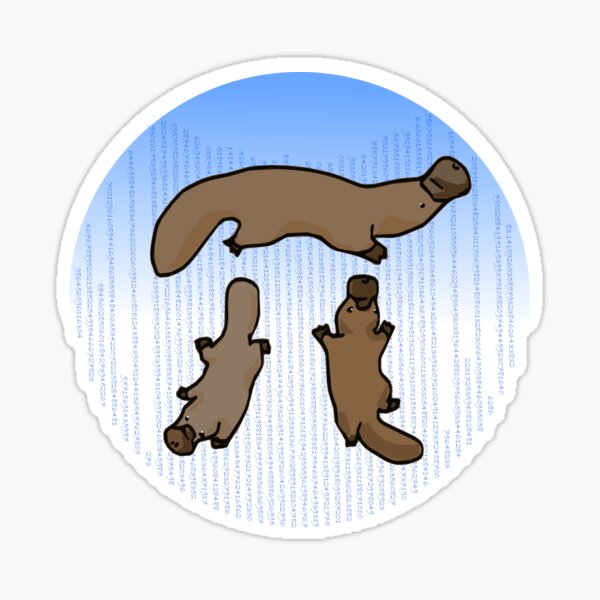 "Platypi" -- Three Platypuses Greek Pi Sticker