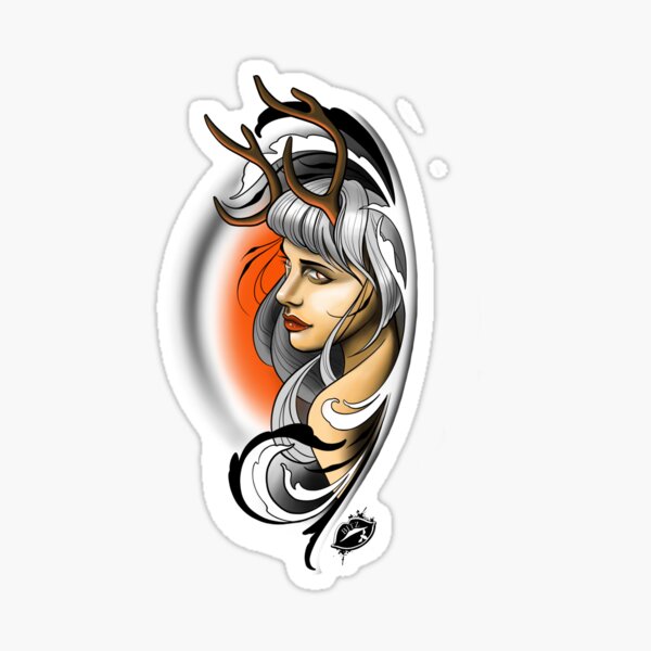 Item preview, Neotrad Horned Lady designed and sold by Bitztattoo.