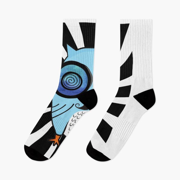 Item preview, Cute Funny Hypnotic Owl Blue Bird Black and White Background designed and sold by BrokenUnicorn.