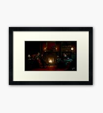 Sherlock Holmes and John Watson by the fire Framed Print