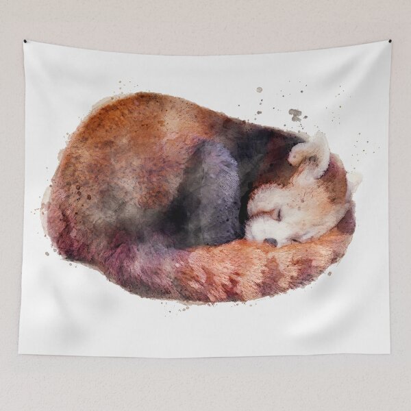 Item preview, Sleeping red panda in water colours designed and sold by felinefeelings.