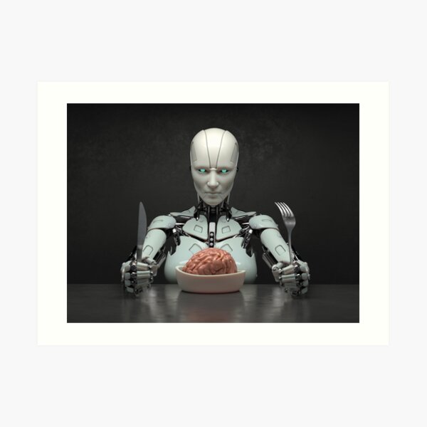 robot eats the human brain Art Print