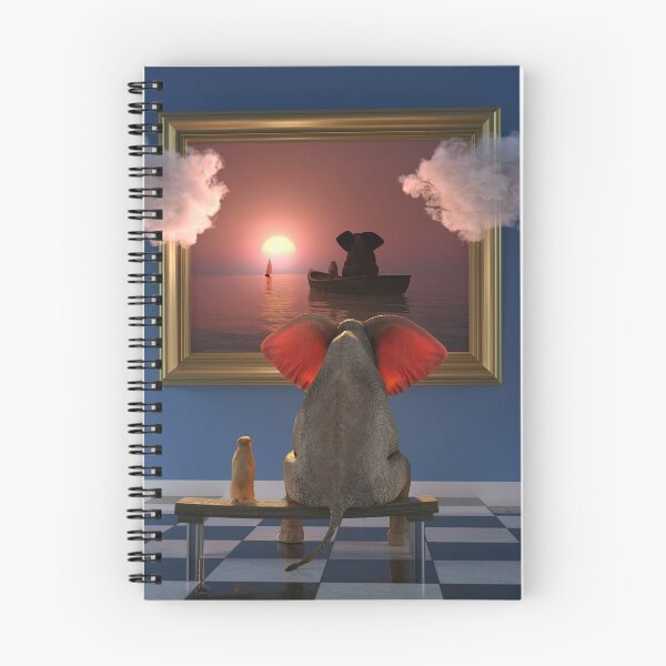 Item preview, an elephant and a dog look at a painting in a art gallery designed and sold by Mike Kiev art.