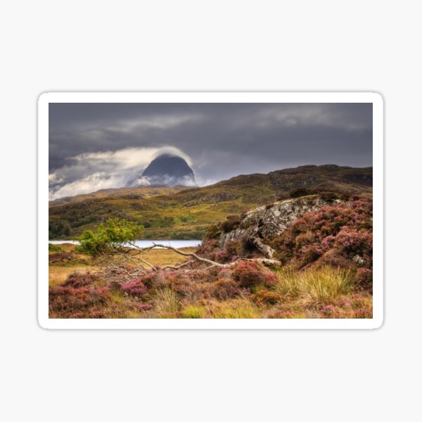 Suilven Mists in Fall from Glencanisp Assynt Scotland. Sticker