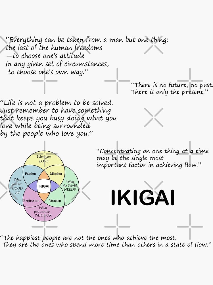 Ikigai Meaning Reason For Being Quotes Sticker Pack Sticker For Sale By Japanculture Redbubble